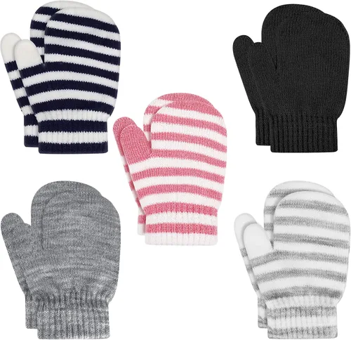 Miniatura 19 de ONESING 5 pares de manoplas para niños pequeños guantes de invierno negros para niñas y niños - Manoplas cálidas para recién nacidos