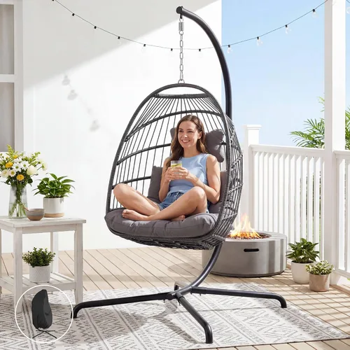 NICESOUL Silla plegable con soporte, cómodas sillas colgantes para patio para adultos, 350 libras, resistente y duradera, sillas de cáscara de huevo