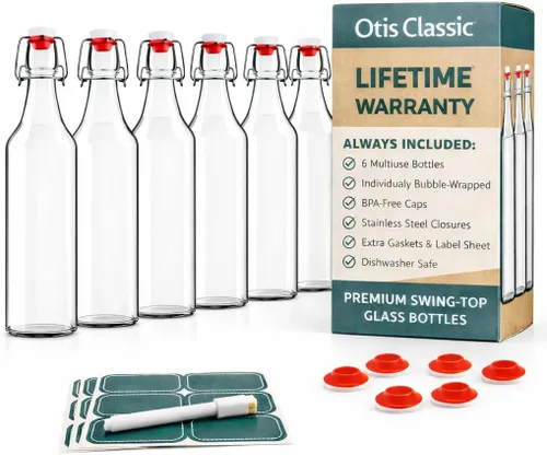 Miniatura 10 de Otis Classic Botellas de vidrio con tapas, juego de 6 botellas de vidrio transparentes con tapas de cerámica para almacenar kombucha, licor, jarabe
