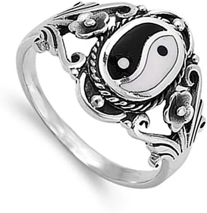 Miniatura 3 de Anillo chino Yin Yang de plata esterlina para mujer, banda 925 de 0.709 in, tamaños 6-12, Metal, Sin piedras preciosas