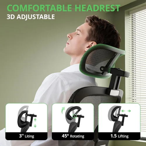 Miniatura 6 de Synorla Silla de oficina ergonómica con reposapiés, silla de escritorio de malla con reclinación de 135°, soporte lumbar ajustable, reposabrazos