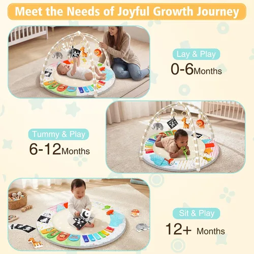 Miniatura 4 de URMYWO Alfombrilla para el tiempo de barriga: cómoda alfombra de juego para el suelo del bebé, gimnasio de actividades para 0-3-6-18 meses, 6 zonas