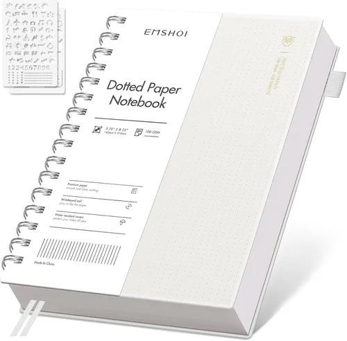 Miniatura 16 de EMSHOI Cuaderno de puntos en espiral A4, 150 hojas (300 páginas), diario de cuadrícula de puntos de 100gsm, tapa blanda impermeable, diario de Rosado