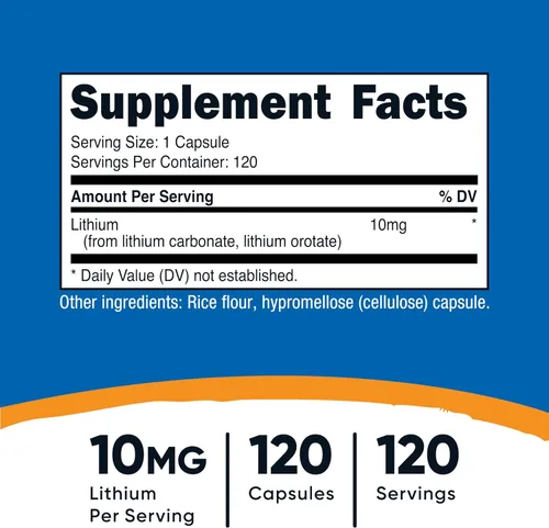 Miniatura 2 de Nutricost Orotato de litio (10 mg) 120 cápsulas - Suplemento de litio vegano, sin OMG, sin gluten