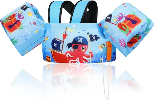 Miniatura 20 de Moko Banda de natación para niños de 20-30-50 libras, bonito chaleco de natación de dibujos animados para niños pequeños, flotadores de piscina