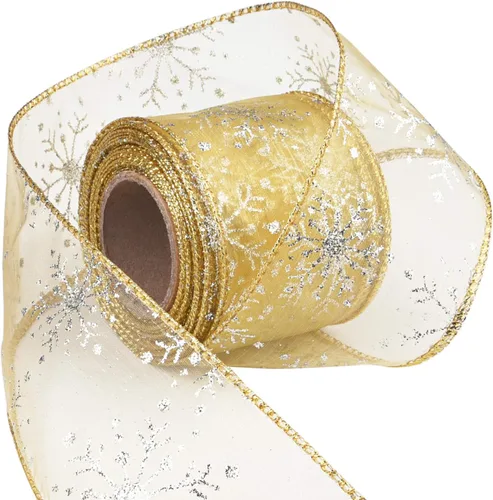 Miniatura 11 de Cinta con alambre de 2.5 pulgadas de Navidad con copo de nieve, cinta de organza con purpurina para árbol de Navidad, corona, decoración de fiesta