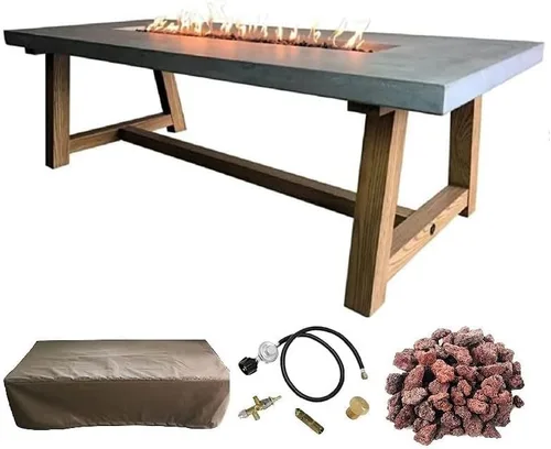 Miniatura 54 de Elementi+ Mesa de Fuego de Gas Colorado de Hormigón Fundido de 56" Rectangular, Hoguera al Aire Libre con Ignición Electrónica Incluye Cubierta