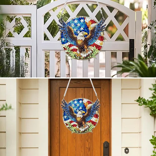 Miniatura 3 de MXJSUA Atrapasoles con pintura de diamante de águila calva americana, kits de arte de diamantes para adultos, adornos colgantes con cadena