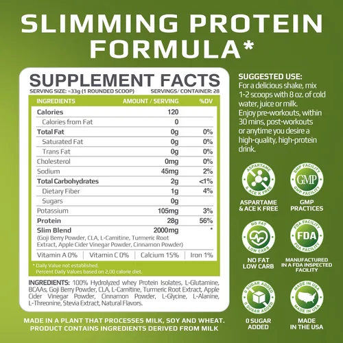 Miniatura 5 de MFL Slim WHEY Proteína en polvo 0.99 oz de proteína Bajo en carbohidratos Batido nutricional adelgazante Endulzado con Stevia 2 libras