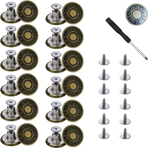 Miniatura 10 de 20 botones para coser jeans de metal, 0.67 pulgadas, sin clavos, removibles, sin clavos, botones de metal de repuesto para reparación de remaches