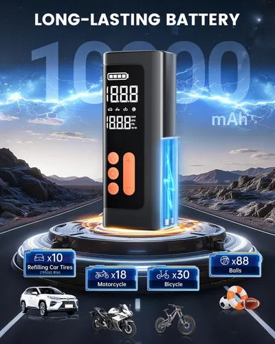 Miniatura 5 de Inflador de neumáticos, compresor de aire portátil, inalámbrico y de 12 V CC para automóviles, bicicletas, motocicletas, bolas de neumáticos
