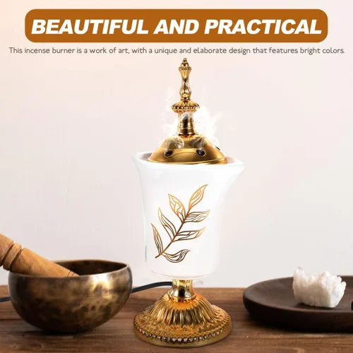 Miniatura 6 de Holibanna Quemador de incienso eléctrico, estilo de Oriente Medio, incensario de escritorio para yoga, spa, aromaterapia, decoración del hogar