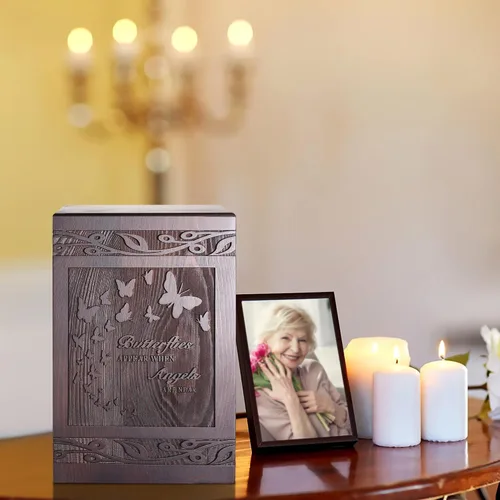 Miniatura 8 de Urnas de cremación para cenizas humanas de adultos, masculinas y femeninas, urnas de madera tallada en forma de mariposa, caja y ataúd para hombres