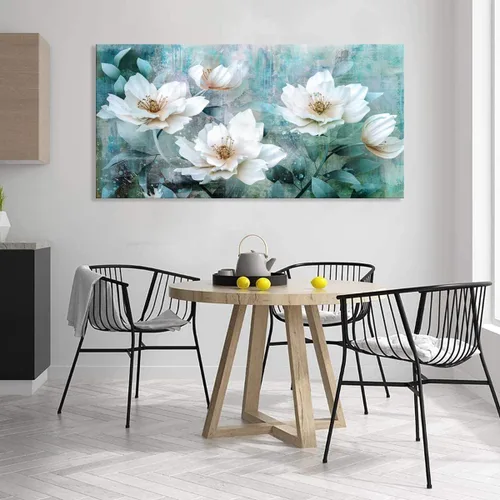 Miniatura 7 de Arte de pared de rosas abstractas para sala de estar, pintura verde gris de 30 x 60 pulgadas, pinturas de acuarela flores floribunda enmarcadas