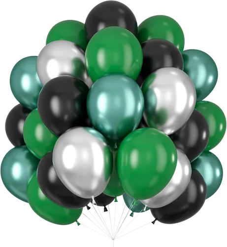 Miniatura 14 de Isndare Globos Negros, Dorados y Verdes para Decoraciones de Fiesta de Graduación 60 Piezas 30.5CM Globos Negros, Dorados y Verdes Metálicos Negro