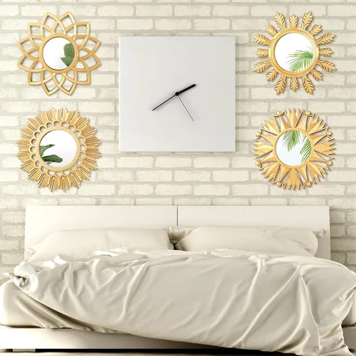 Miniatura 6 de Dandat 4 juegos de espejos de pared, pequeños espejos decorativos redondos bohemios colgantes para sala de estar, comedor, dormitorio, baño