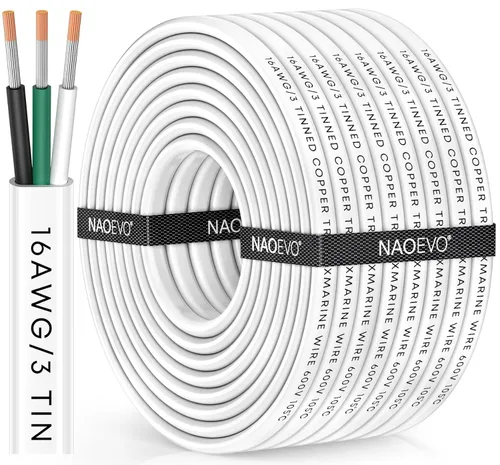 Miniatura 11 de NAOEVO Cable marino de calibre 14, cable eléctrico marino triplex 14/3, resistente al agua/aislado de PVC/cobre estañado sin oxígeno, cable de 14