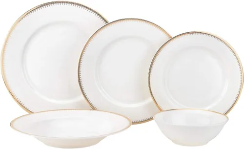 Miniatura 2 de EURO Porcelain Juego de vajilla de 20 piezas para vajilla de porcelana de hueso de lujo chapada en oro de 24 quilates ("Amanda" 5669-20G)