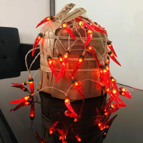 Miniatura 14 de Guirnalda de luces rojas de chile y pimienta, luces de noche de hadas, guirnalda de cobre, lámpara colgante con pilas para decoración del hogar