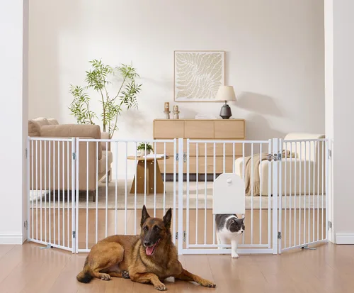 Miniatura 9 de No Pawblems - Puerta independiente para perros, valla plegable de 30 pulgadas de alto para interiores, extensión de puerta extra ancha para Blanco