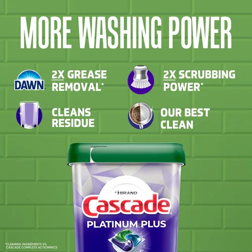 Miniatura 10 de Cascade Platinum Plus cápsulas para lavavajillas, detergente para platos, aroma limpio a limón, 62
