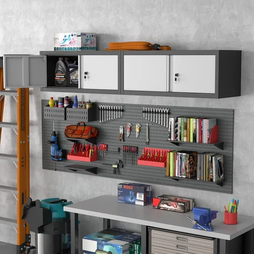 Miniatura 2 de Armario de Almacenamiento de Metal para Garaje, Armario con Cerradura Montado en la Pared, Gabinete Flotante de 12.8 pulgadas de Alto para Almacén