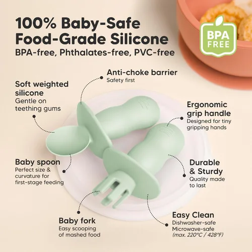 Miniatura 2 de KeaBabies Juego de 4 cucharas y tenedores de silicona para bebés - Utensilios para destete con luz LED para bebés de 6 a 12 meses, cuchara y tenedor