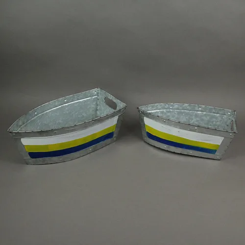Miniatura 7 de Zeckos Juego de 2 macetas de metal galvanizado para barcos – Elegantes tinas de flores para interior y exterior – Abalorio marinero – Decoración