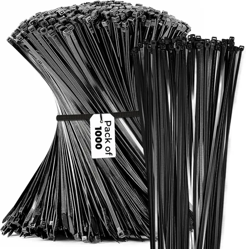 Bolt Dropper Bridas negras de 12 pulgadas, paquete de 1000 bridas para cables y cables resistentes, nailon autoblocante duradero con resistencia a