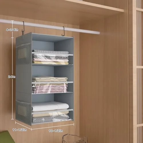 Miniatura 3 de Organizador de armario colgante de 3 estantes, diseño de borde frontal, estantes de almacenamiento de armario colgantes más anchos y plegables con 4