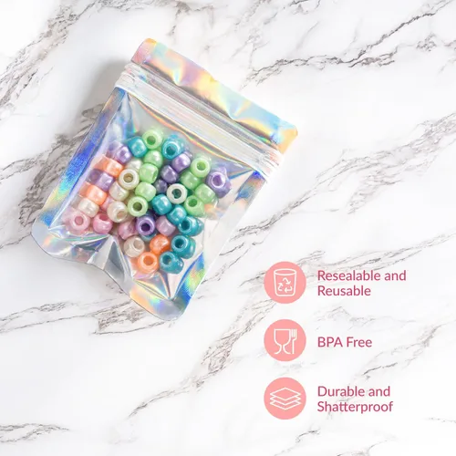 Miniatura 5 de Prestee Bolsas pequeñas de Mylar de 3 x 4 – 100 piezas holográficas resellables para almacenamiento de alimentos, a prueba de olores, ideales