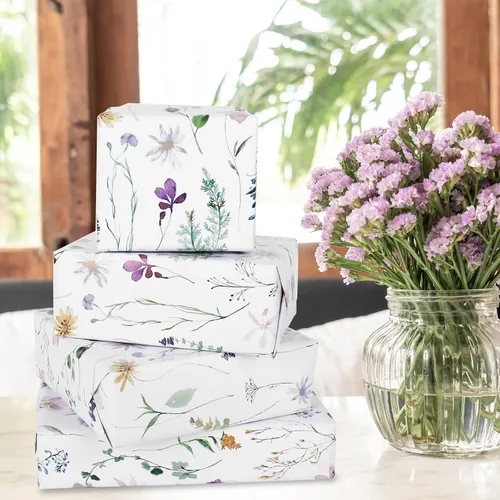 Miniatura 6 de JarThenaAMCS 6 hojas de papel de regalo de flores silvestres, no enrolladas, papel de regalo de flores florales de acuarela, papel de arte grande