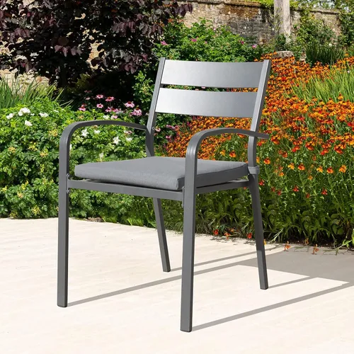 Miniatura 2 de Soleil Jardin Sillas de comedor de aluminio para exteriores de 2 piezas con cojines, sillas apilables para balcón, jardín, patio, acabado verde