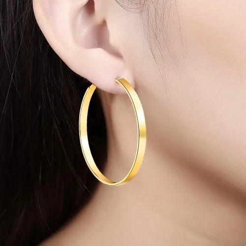 Miniatura 2 de Aretes de aro chapados en oro de 18 quilates, aretes redondos