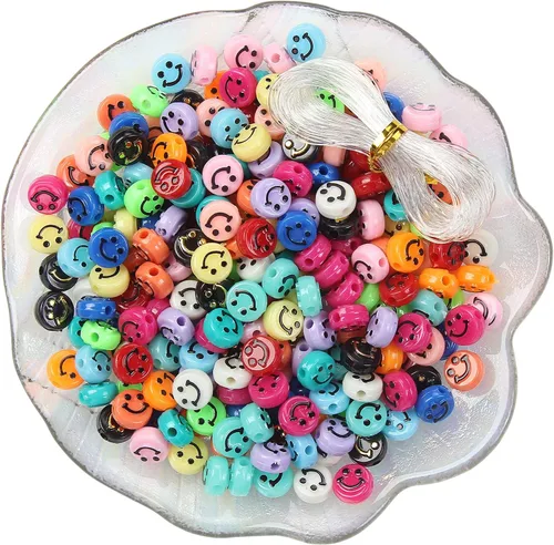 Miniatura 9 de 200 cuentas de cara sonriente, cuentas espaciadoras de cara feliz para bricolaje, joyas, pulseras, aretes, collares, suministros de fabricación