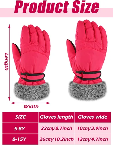 Miniatura 3 de SATINIOR 2 pares de guantes de nieve para niñas, guantes de esquí impermeables de invierno, guantes cálidos para niños