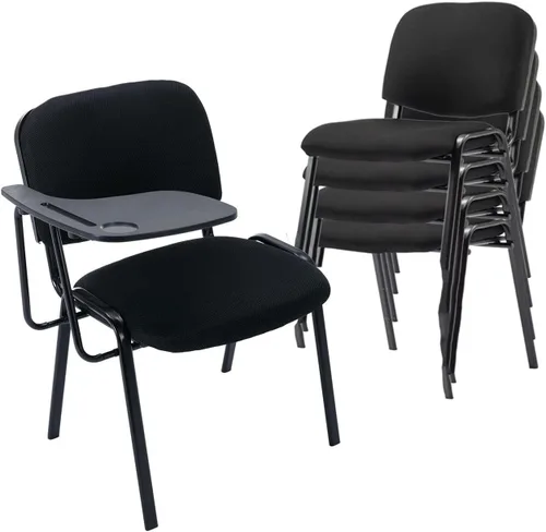 Shunzhi Juego de 5 sillas de sala de espera apilables para sala de conferencias, silla de invitados con brazo para tableta para sala de descanso,