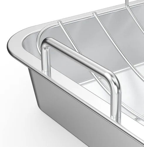 Miniatura 3 de Onlyfire Sartén para asar con estante en U – Asador de acero inoxidable para hornear, sartén rectangular de lasaña de pavo de 16 pulgadas para asar