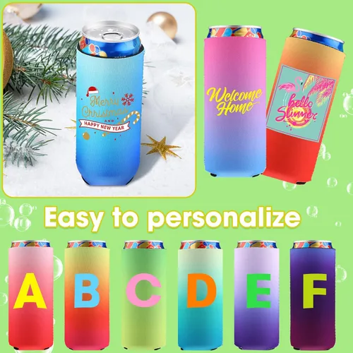 Miniatura 5 de Boao 18 fundas delgadas para enfriar latas, de neopreno, aisladas, para latas de bebidas, taza de café, funda reutilizable para bodas, despedidas