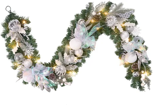 Miniatura 9 de Guirnalda de Navidad rosa de 6 pies para puerta delantera con 30 luces LED con temporizador, guirnalda festiva iluminada para vacaciones con copo