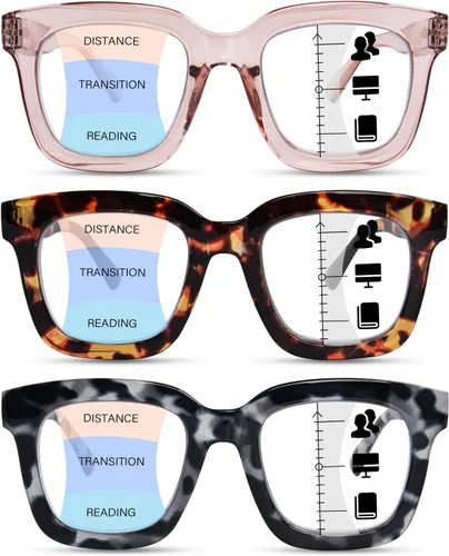 Anteojos de lectura multifocales progresivos para mujer, para lectura de computadora con luz azul cuadrada de gran tamaño con bisagra de resorte