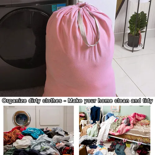 Miniatura 6 de Bolsa de lavandería extra grande con cordón y asa, bolsa de ropa sucia de viaje resistente para lavandería y hogar, forro duradero para cesta