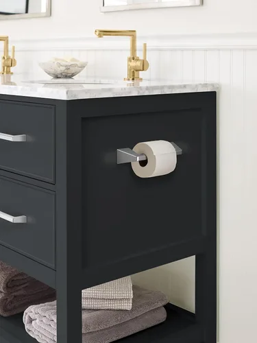 Miniatura 2 de Amerock BH3600126 Soporte de papel higiénico pivotante de doble poste cromado Soporte de papel higiénico de 9-5/16 pulgadas (237 mm) de largo