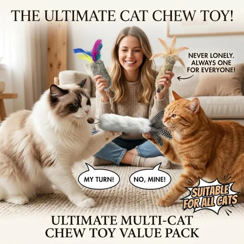 Miniatura 5 de Juguetes para gatos con plumas de piel de conejo real, 3 piezas de hierba gatera de juguete de fruta de gallo y papel arrugado para patear