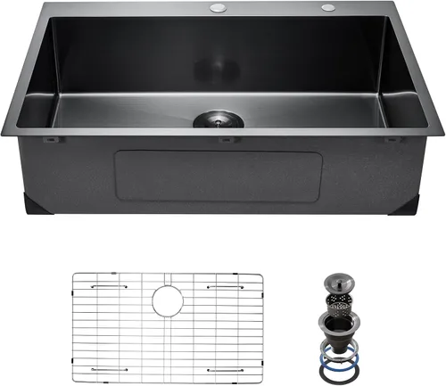 Miniatura 13 de VEVOR Fregadero de cocina empotrado de 25" con profundidad de 9" Fregadero de cocina de montaje superior de un solo tazón Fregadero de acero
