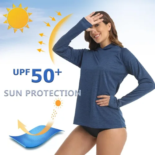 Miniatura 2 de KEFITEVD Camisas de manga larga para mujer, con protección solar UPF 50+, con capucha, para senderismo, campamento, pesca, correr