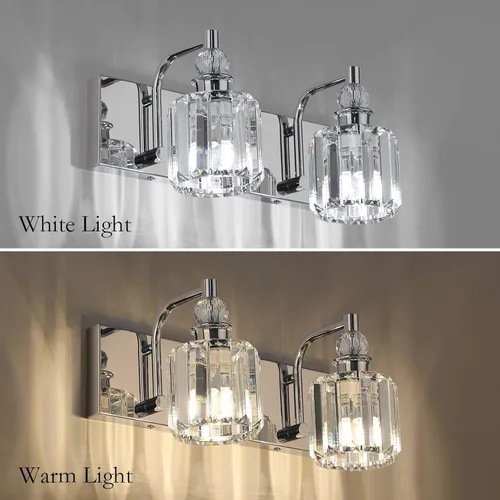 Miniatura 3 de Ralbay - Luces de tocador de cristal, 2 luces, modernas lámparas de cromo de cristal para iluminación de baño, para usar sobre el espejo