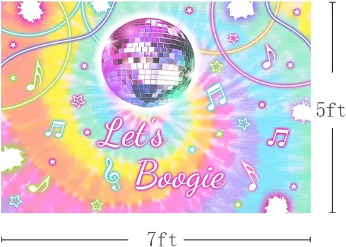 Miniatura 3 de MEHOFOND Telón de fondo de teñido anudado Let's Boogie para decoraciones de fiesta de baile de los años 70, 80 y 90, suministros de cumpleaños