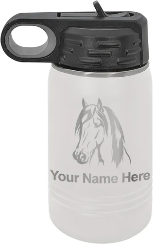 Miniatura 13 de LaserGram Botella de agua personalizada, cabeza de caballo 1, acero inoxidable de doble pared aislada al vacío con popote superior, regalo grabado