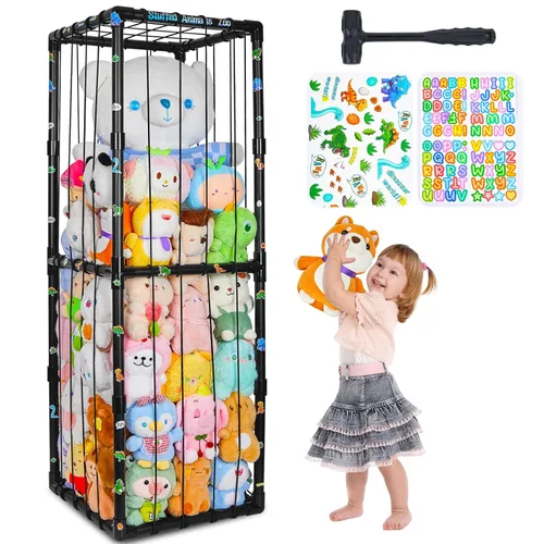 FIOBEE Almacenamiento de animales de peluche, zoológico, tubo de PVC grueso, organizador de almacenamiento de juguetes con banda elástica, soporte